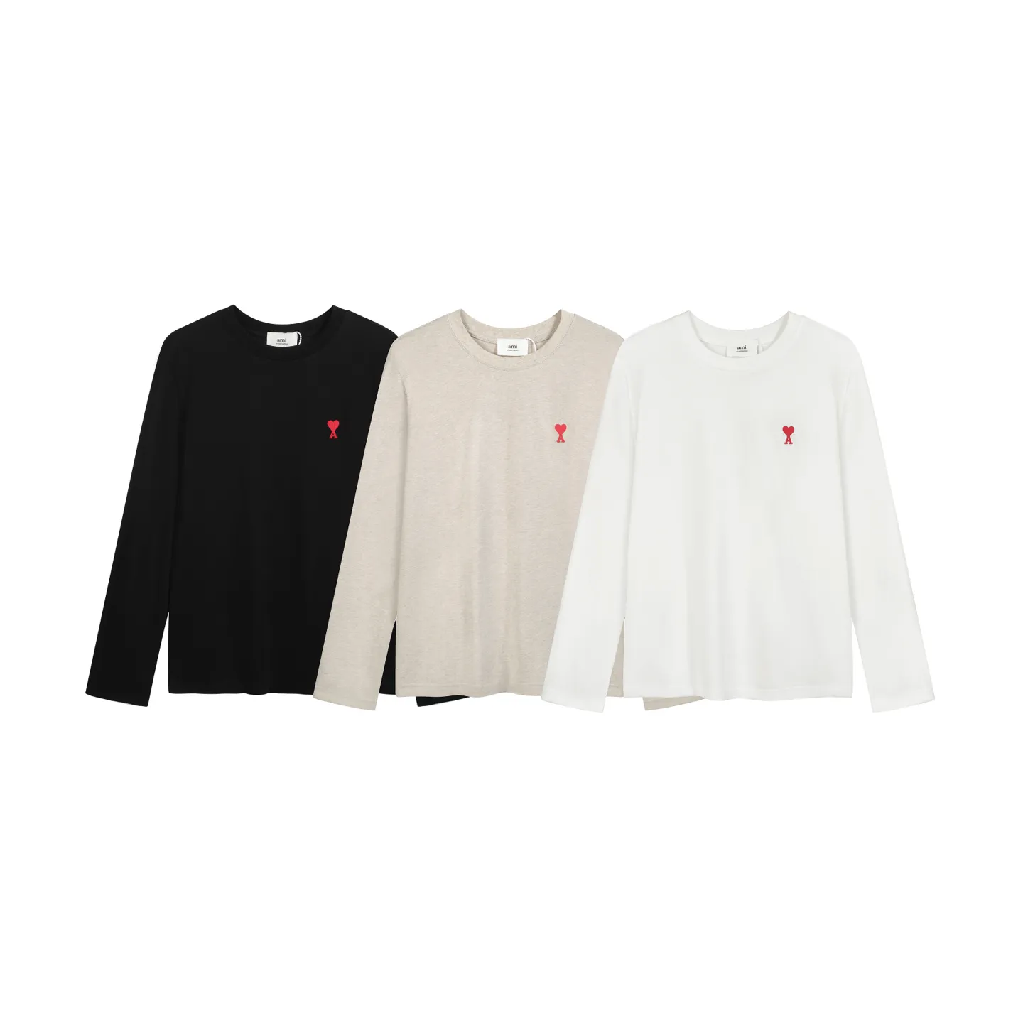Caihuaxing In Stock Qi🚨 A 9006#AM French minimalist style peach heart small logo embroidered long-sleeved T-shirt Caihuaxing Black White S-XL size 51 A 9006#13012002